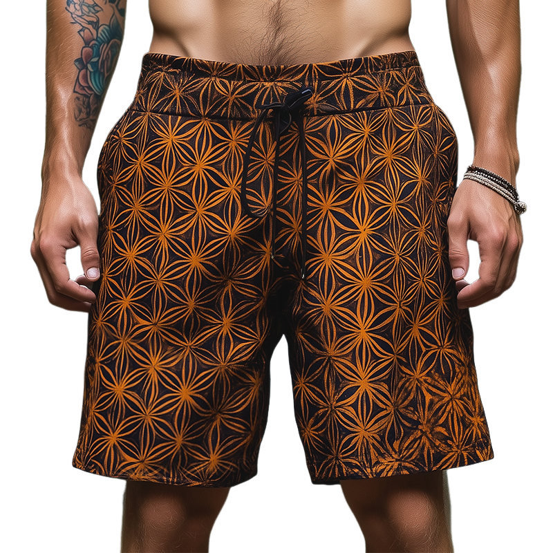 Lässige Vintage-Shorts mit Blumen-des-Lebens-Print für Herren