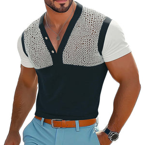 Camiseta de punto de manga corta con cuello en V cómoda de verano para hombre