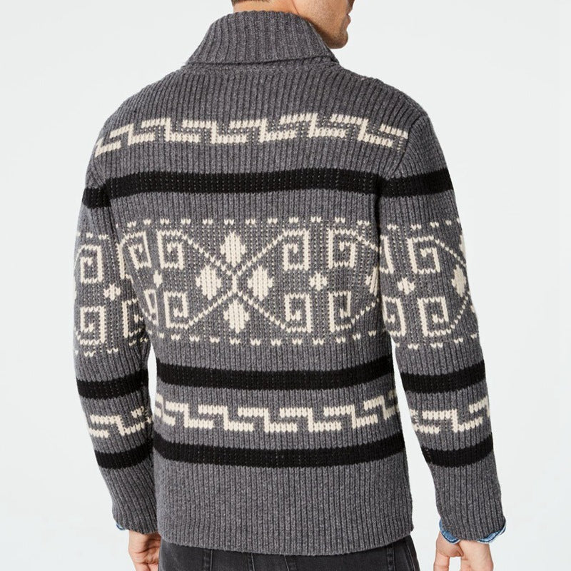 LONG SLEEVED SLIM FIT JACQUARD KNITTED SWEATER