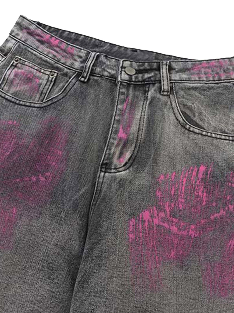 Graffiti Distressed Washed Baggy Jeans