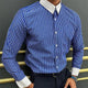 Camisa informal de manga larga con solapa y bloques de color a rayas para hombre