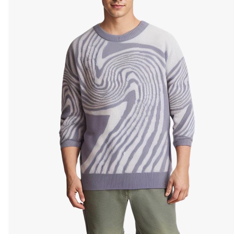 Men's Jacquard Crew Neck Knitted Sweater
