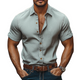 Men's Casual Cotton And Linen Lapel Short Sleeve Shirt