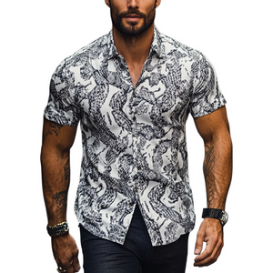 Men's Casual Printed Short Sleeve Lapel Shirt