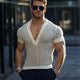 Camiseta de punto de corte entallado y hueco con cuello en V de verano para hombre