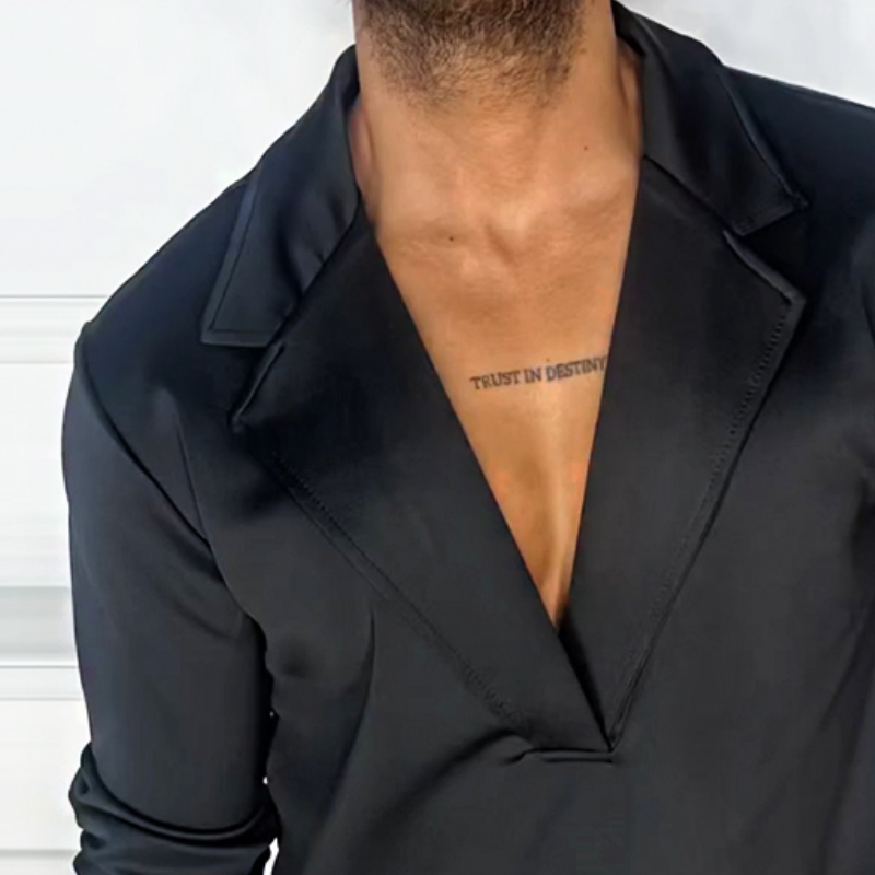 Men's Retro Casual Solid Color Pullover Lapel Long Sleeve Shirt