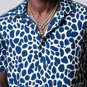 Men's Spring Fashion Leopard Print Casual Sports Short Sleeve Shirt