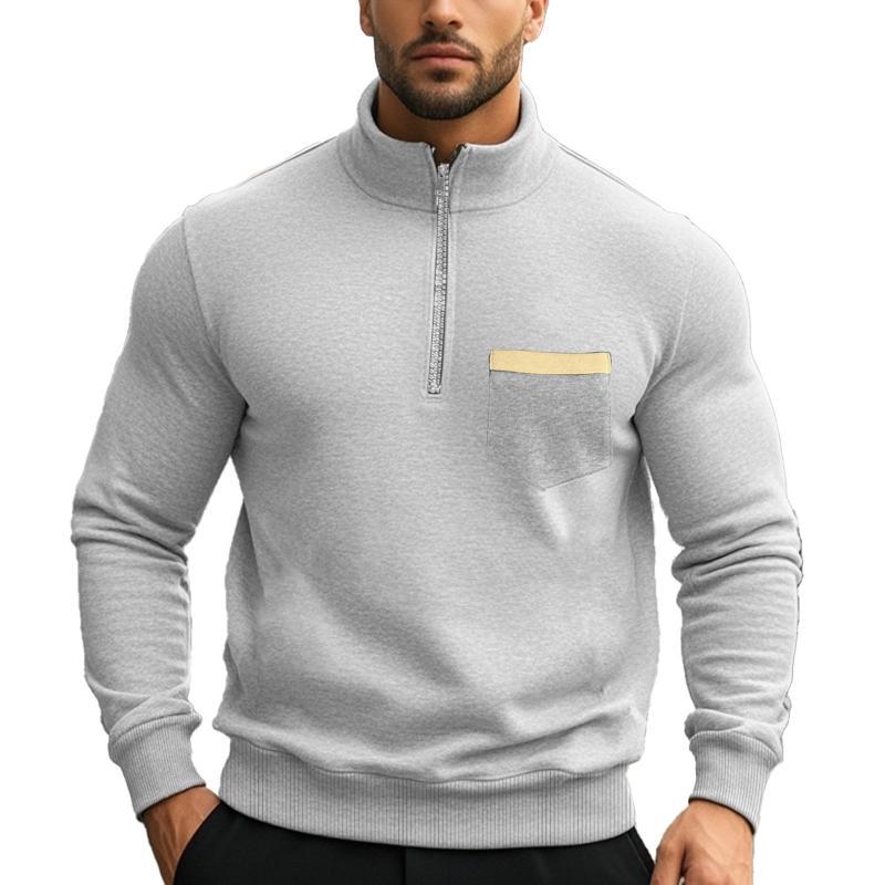 Men's Casual Zipper Stand Collar Solid Color Sweatshirt