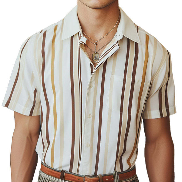 Stilvolles Retro-Kurzarm-Streifenhemd für Herren