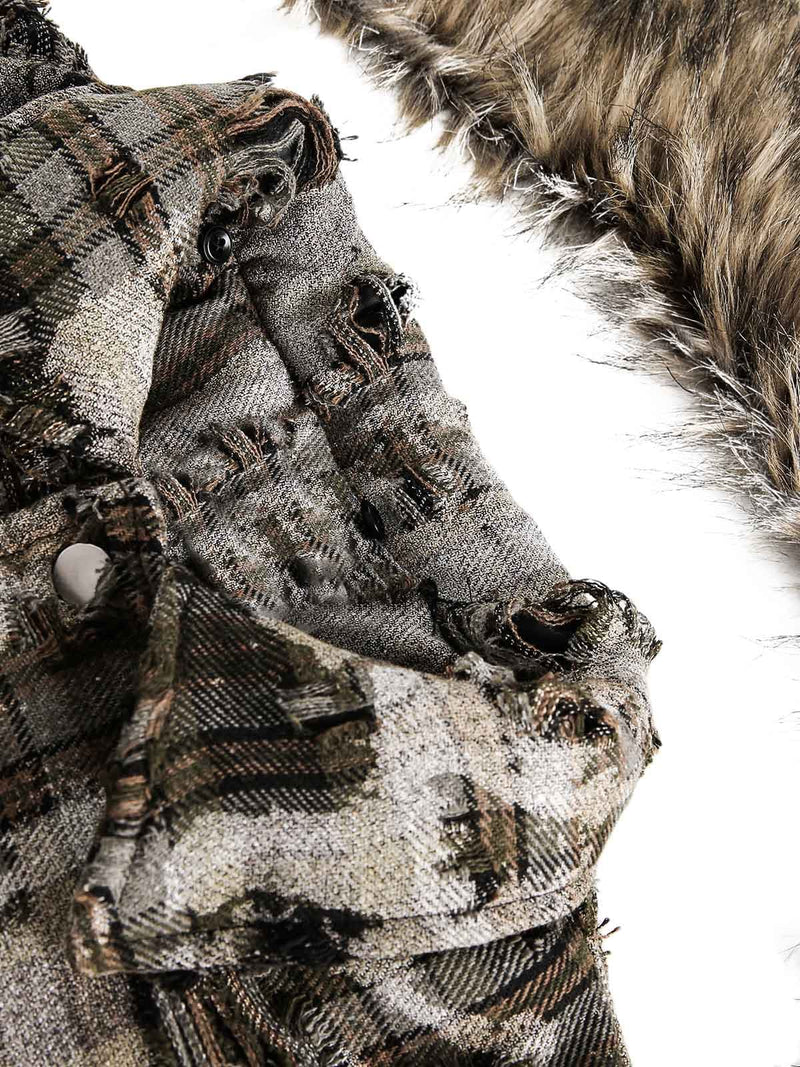 Camouflage Detachable Fur Collar Quiled Jacket