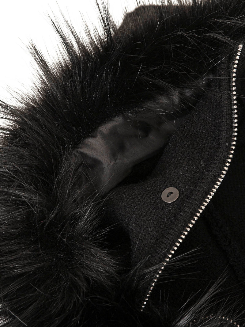 Detachable Fur Collar Quarter Zipper Hooded Sweater