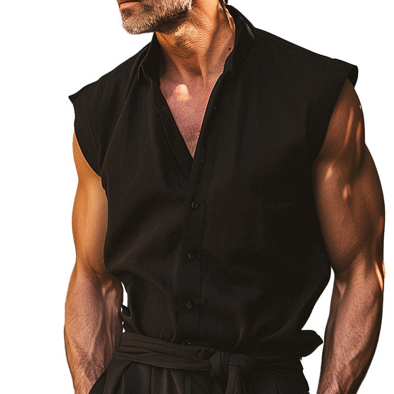 Camisa sencilla sin mangas con hombros anchos para hombre