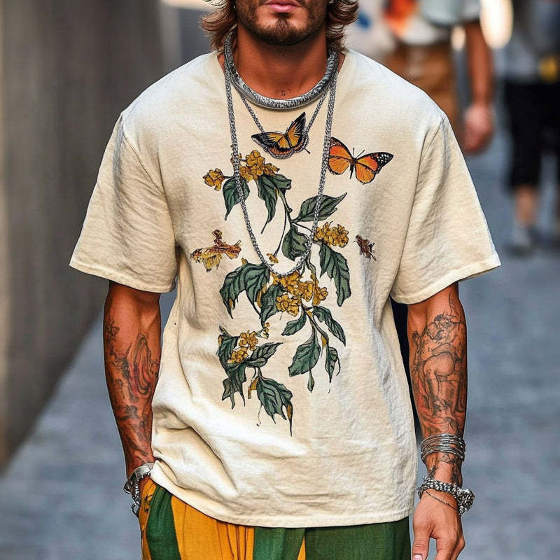 Men's Loose Butterfly Printed Round Neck Short Sleeve T-Shirt MTA2510C7X