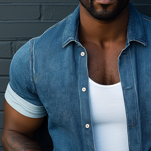 Men's Retro Casual Denim Washed Lapel Short Sleeve Shirt