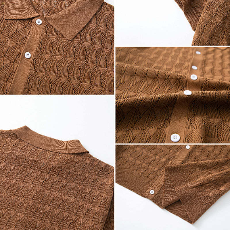 Men's Solid Color Knitted Short Sleeve POLO Shirt MTA0142D9X