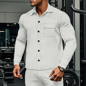 Chaqueta informal de manga larga con solapa de sarga y botonadura sencilla para hombre