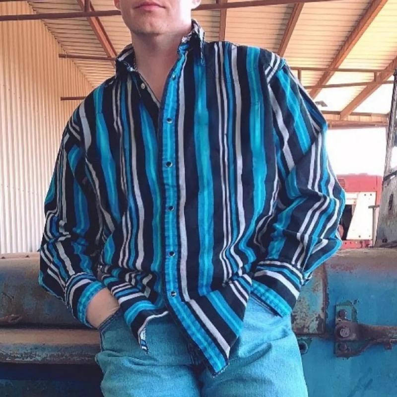 Men's Western Cowboy Stripe Printed Vacation Long Sleeve Shirt