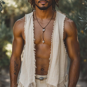 Chaleco informal abierto con flecos para hombre