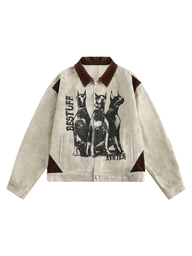 Retro Washed Distressed Graffiti Patchwork Jacket