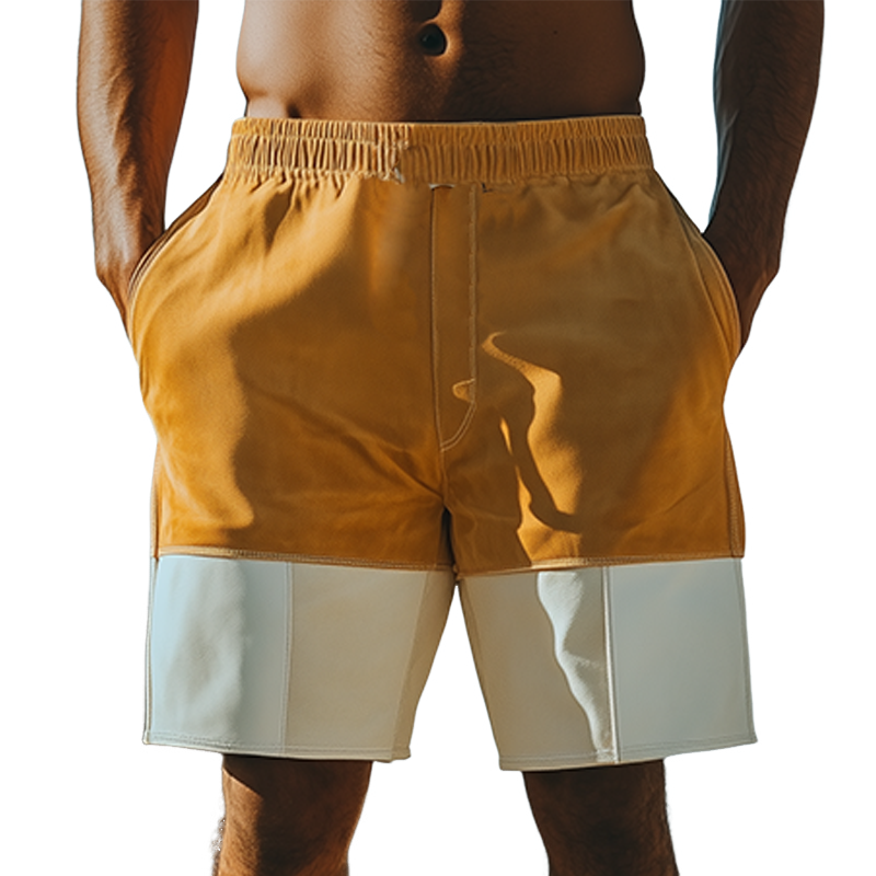 Pantalones cortos de gamuza con cintura elástica y costuras de colores contrastantes para hombre, moda de primavera y verano