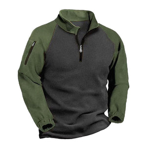 Sudadera de manga larga con cuello alto y bloques de color cálidos para exteriores para hombre