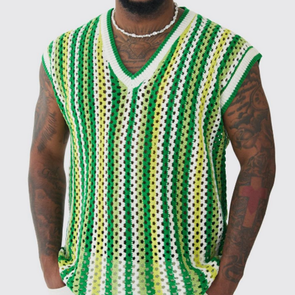 Herren Sommermode Freizeit Urlaub V-Ausschnitt Hohl Gestricktes Tank Top