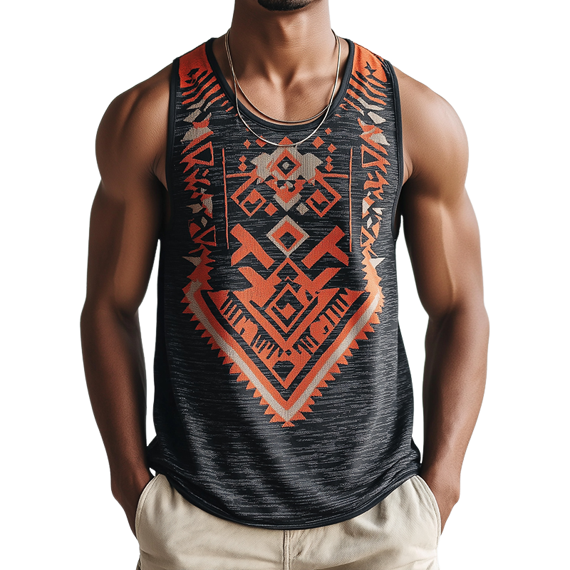 Men's Retro Casual Ethnic Style Printed Round Neck Tank Top