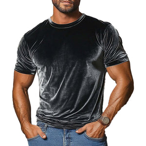 Men's Vintage Velvet Round Neck Short Sleeve T-Shirt