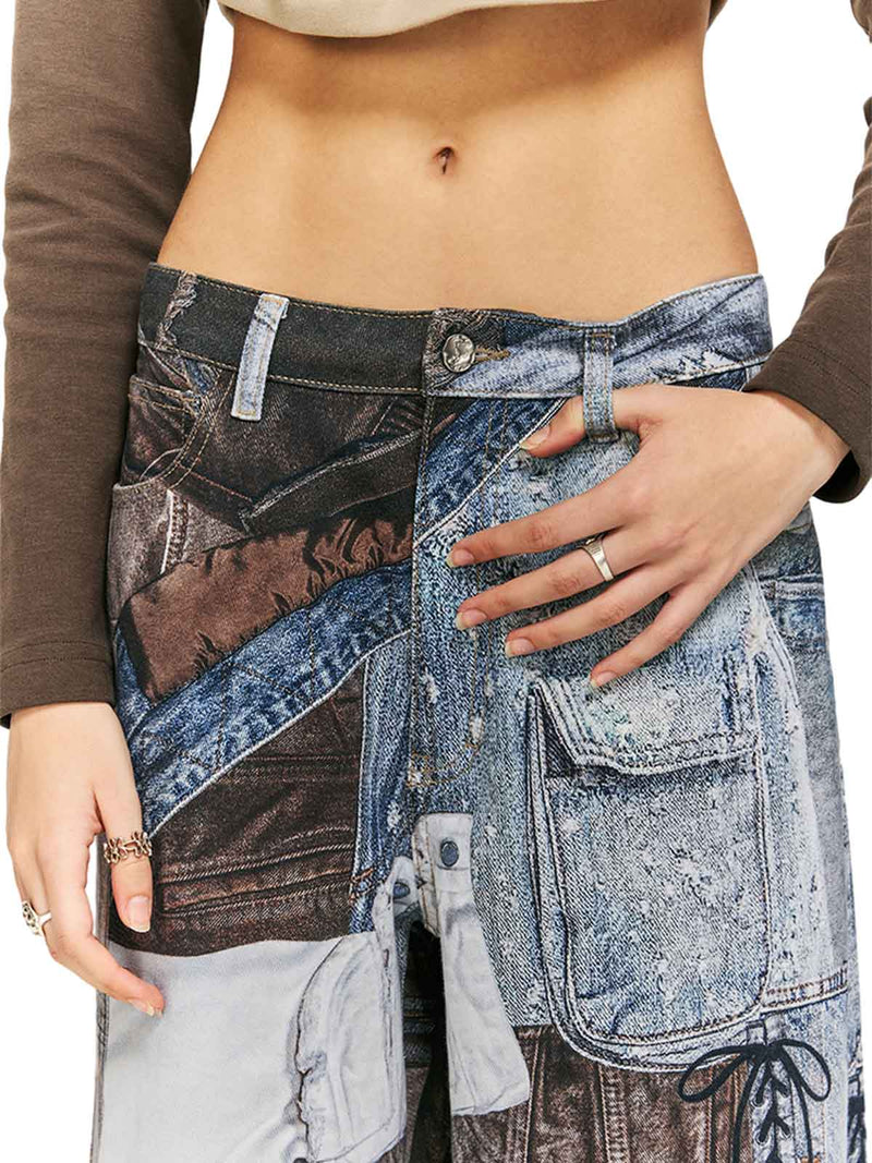 Washed Patchwork Baggy Jeans