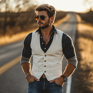 Men's Spring Fashion Retro Western Style Gentleman Slim Suede Vest