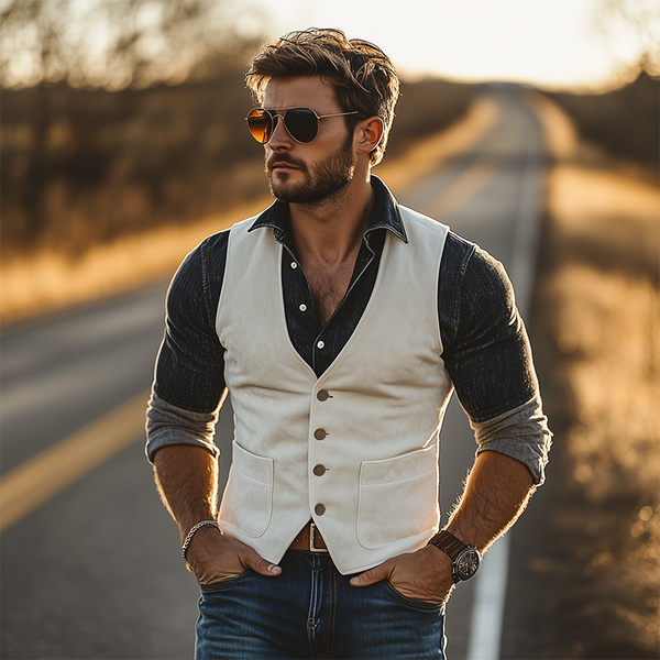 Herren Frühlingsmode Retro Western Style Gentleman Slim Wildlederweste