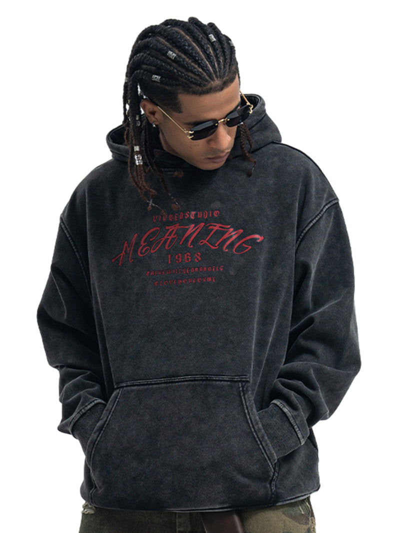 Distressed Washed Letter Print Fleece Hoodie