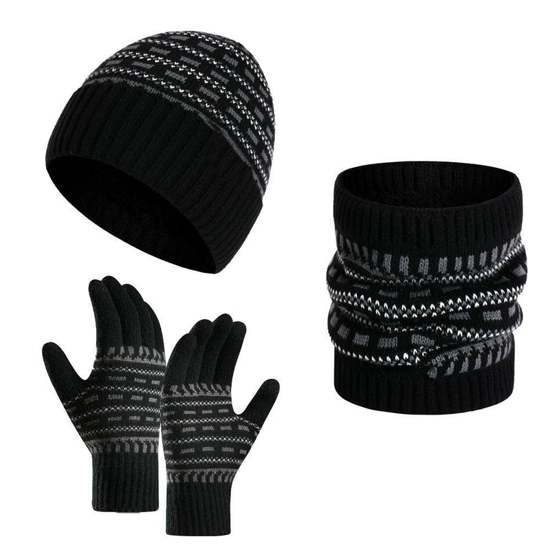 Dreiteiliges Set aus warmer Strickmütze, Schal und Handschuhen für Herren