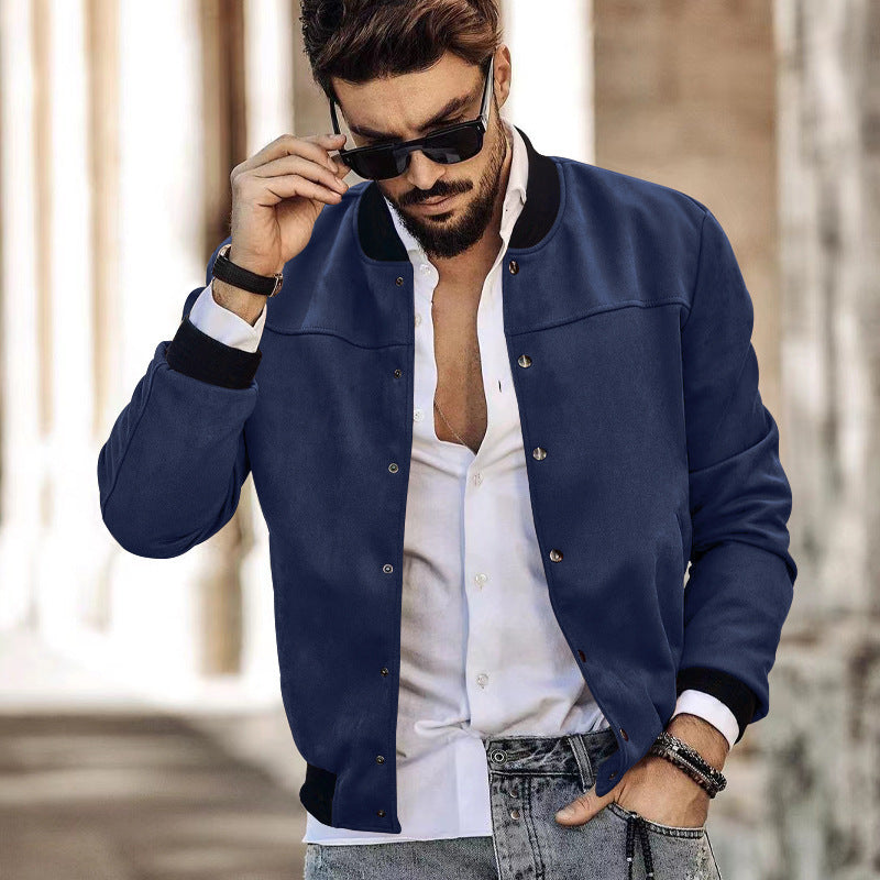 SUEDE COLLAR MEN'S BASEBALL JACKET CASUAL TRENDY BRAND AMERICAN JACKET