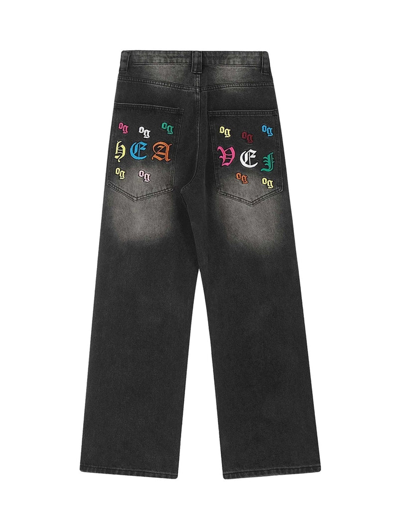 Gothic Letter Embroidered Jeans