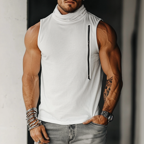 Stilvolles Slim Fit Tanktop aus Baumwolle für Herren mit Florkragen und Reißverschluss