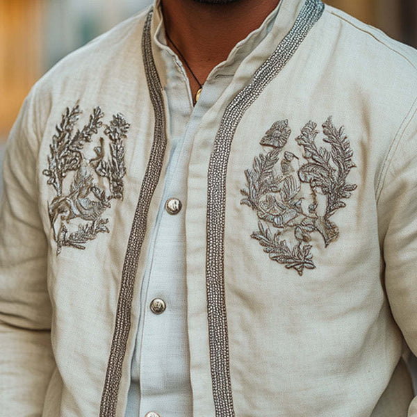 Men's Spring Cotton And Linen Embroidered Jacket MTA2641C4U