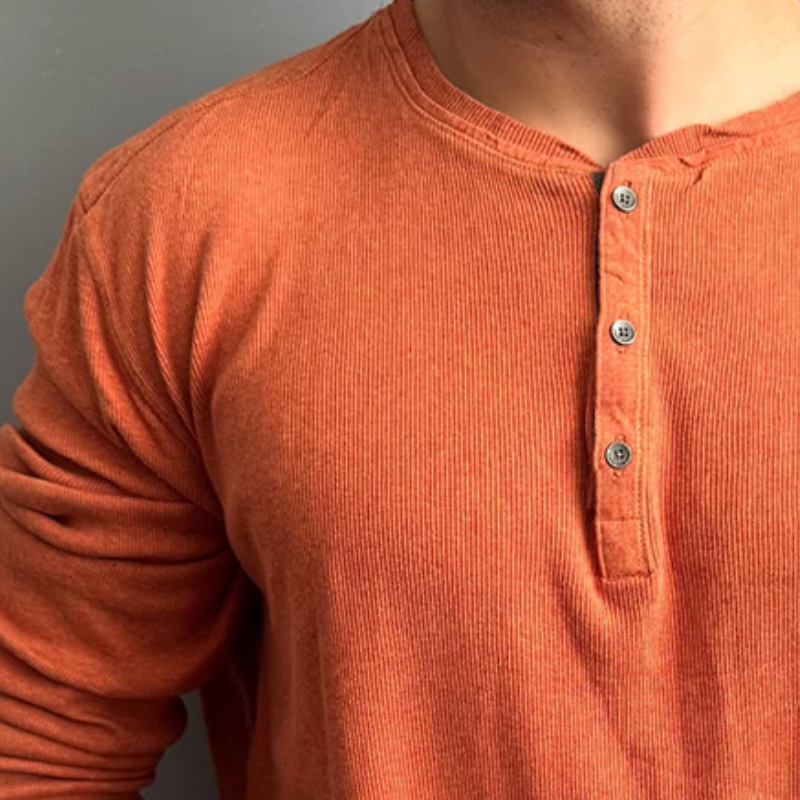 Herren Retro Casual Einfarbiges Langarm-T-Shirt mit Henley-Ausschnitt