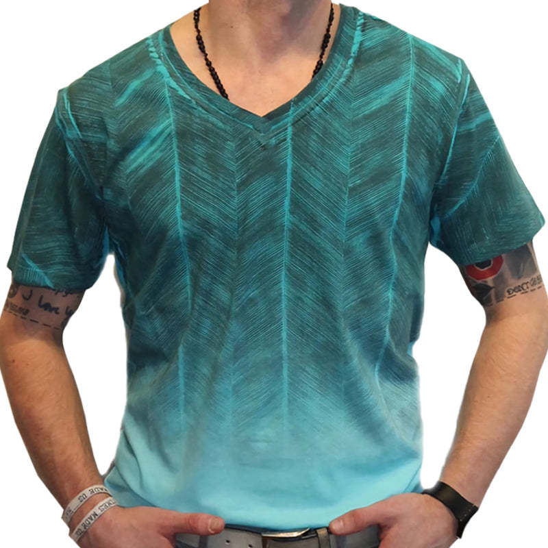Men's Summer Casual V-neck Gradient Printed T-shirt