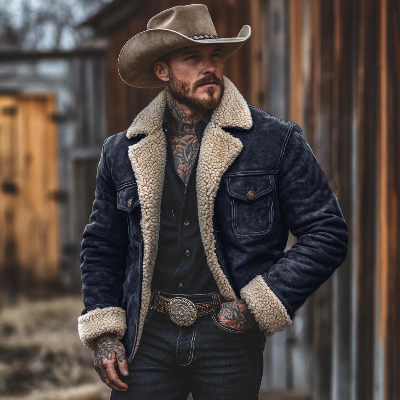 Men's Vintage Suede Lambswool Lining Warm Jacket