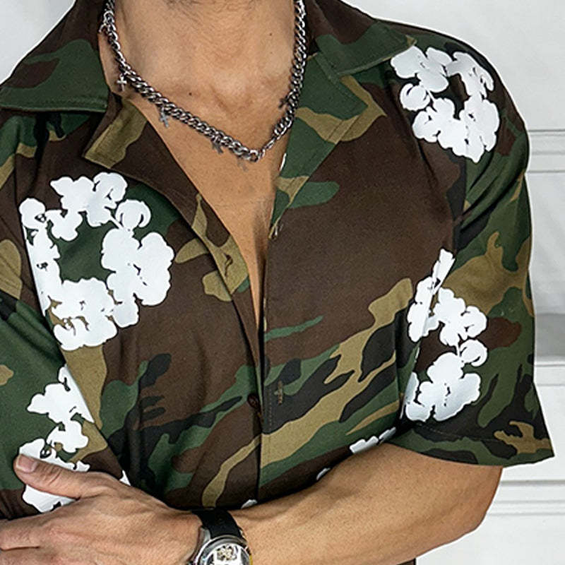 Men's Outdoor Camo Print Short Sleeve Shirt