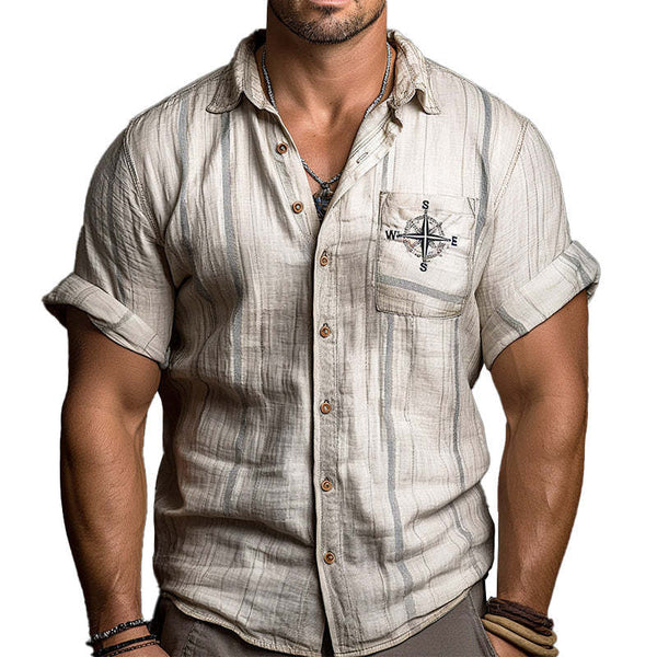 Men's Compass Embroidered Light Linen Shirt