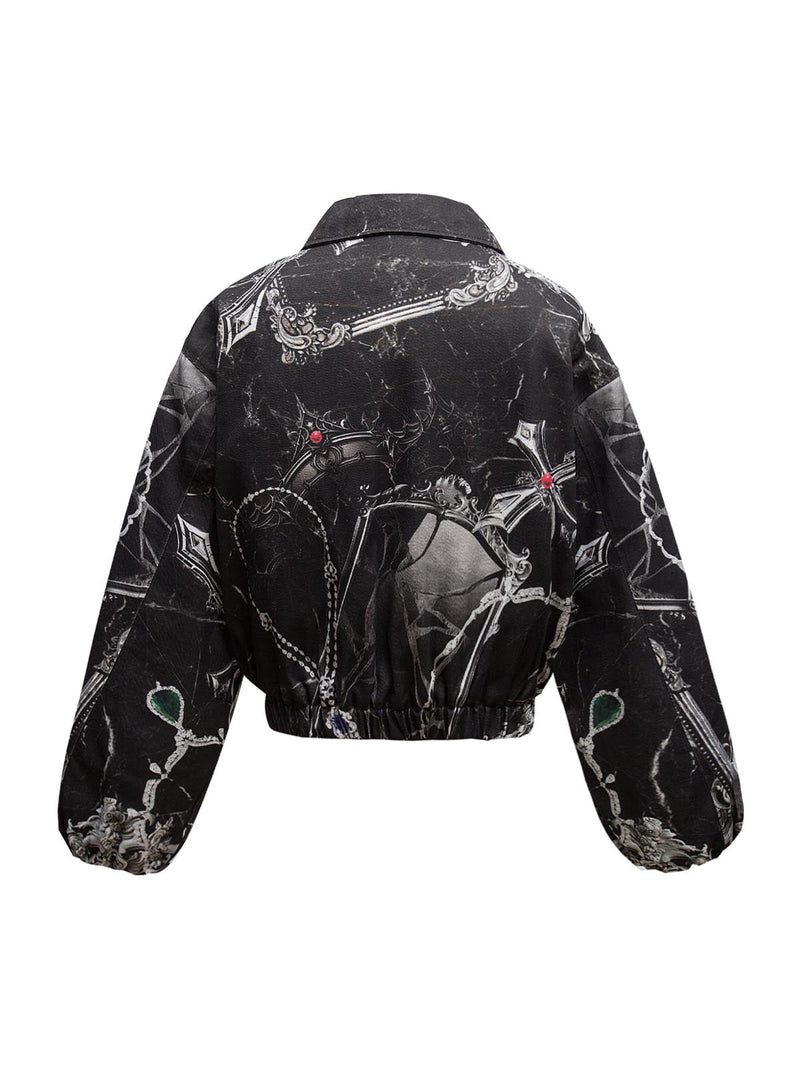 Gem Printed Quilted Bomber Jacket