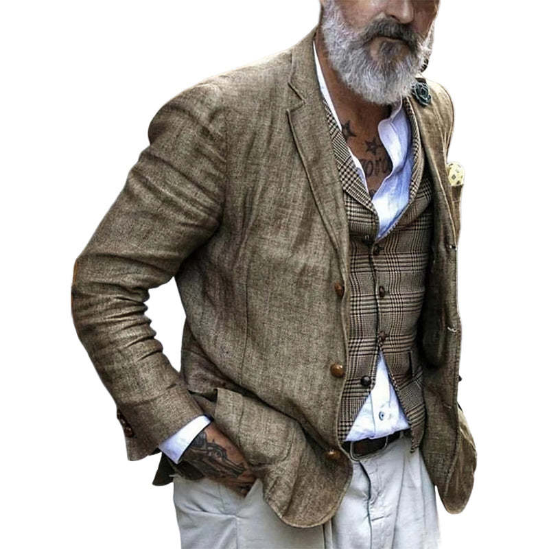 Lässiger Vintage-Blazer aus Baumwolle und Leinen mit drei Knöpfen für Herren