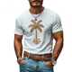 Men's Casual Coconut Tree Embroidery Cotton Round Neck Slim Short Sleeve T-Shirt