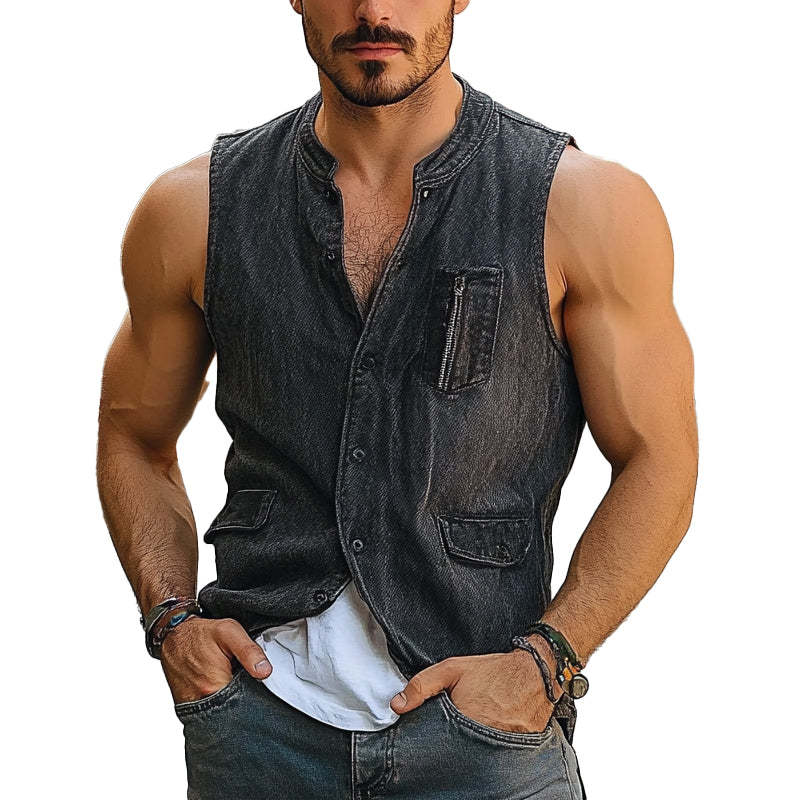 Chaleco vaquero vintage de botonadura sencilla para hombre
