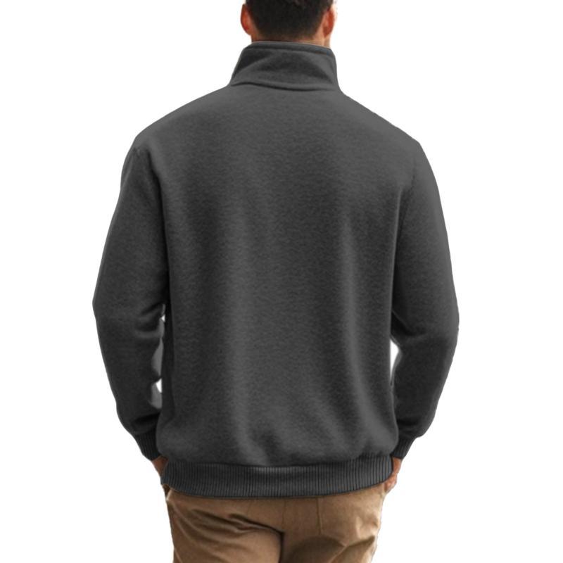 Men's Casual Zipper Stand Collar Solid Color Sweatshirt