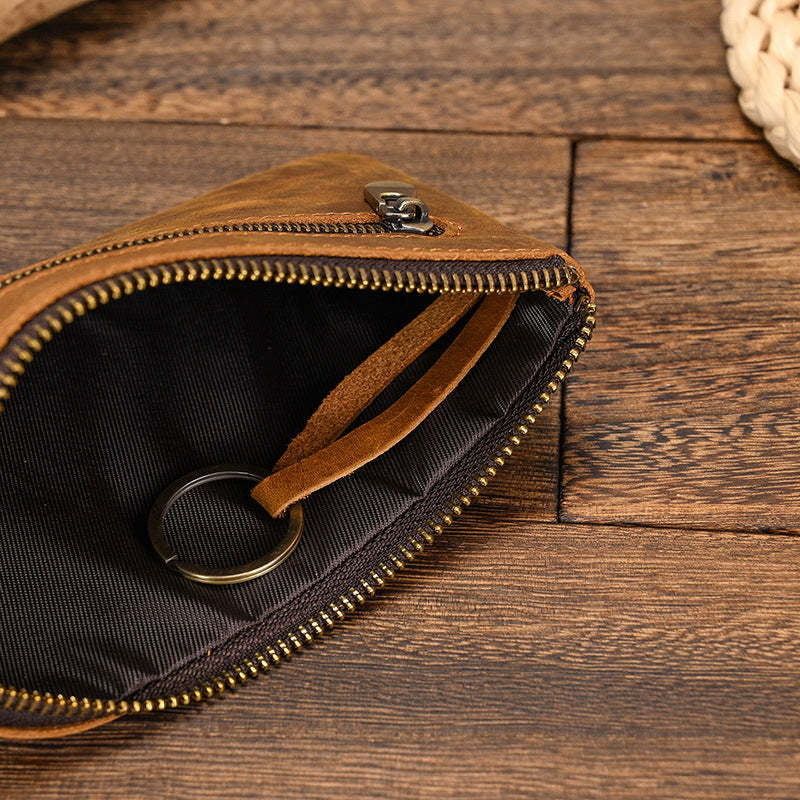 Cartera larga vintage de piel de Caballo Loco con cremallera de gran capacidad para hombre 