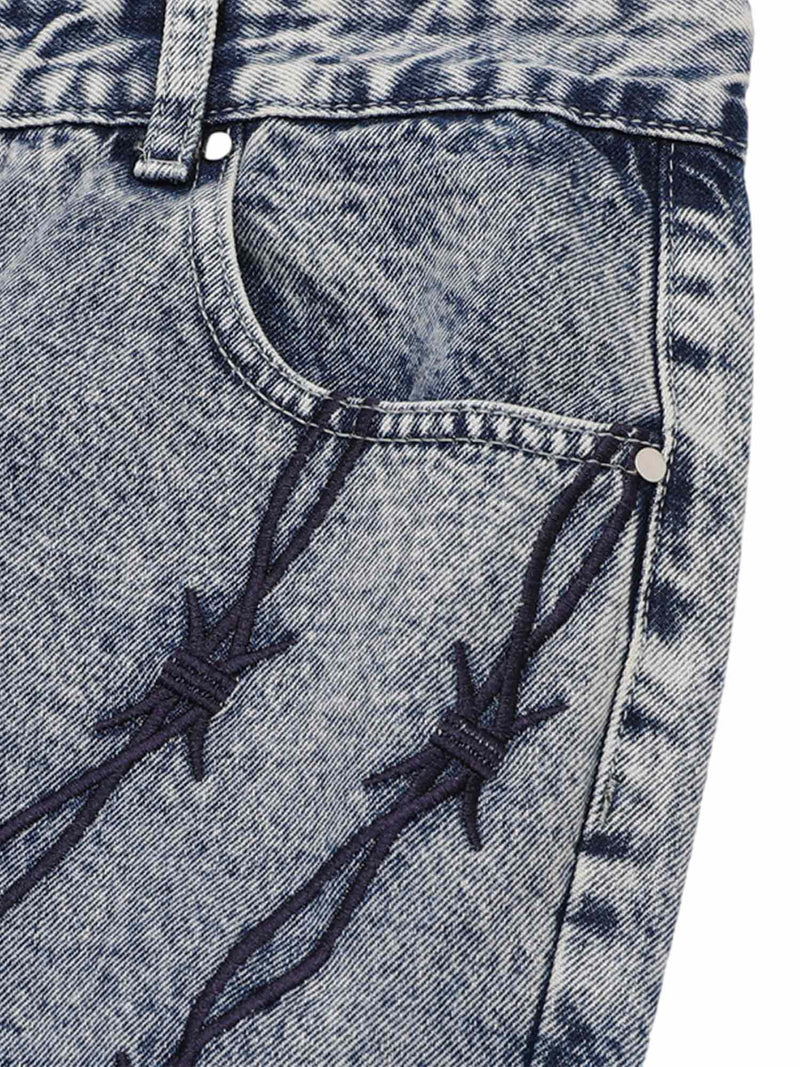 Thorn Embroidered Straight Jeans