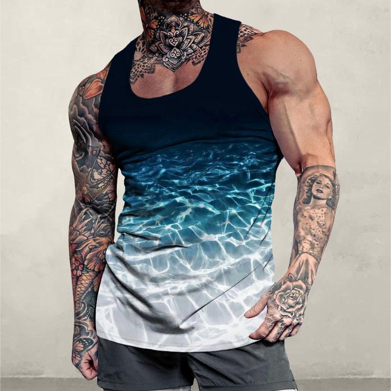 Lässiges Tanktop mit Farbverlauf und Wellenripple für Herren 